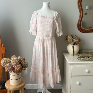 Ivy City Pink and White Floral Toile Valencia Dress